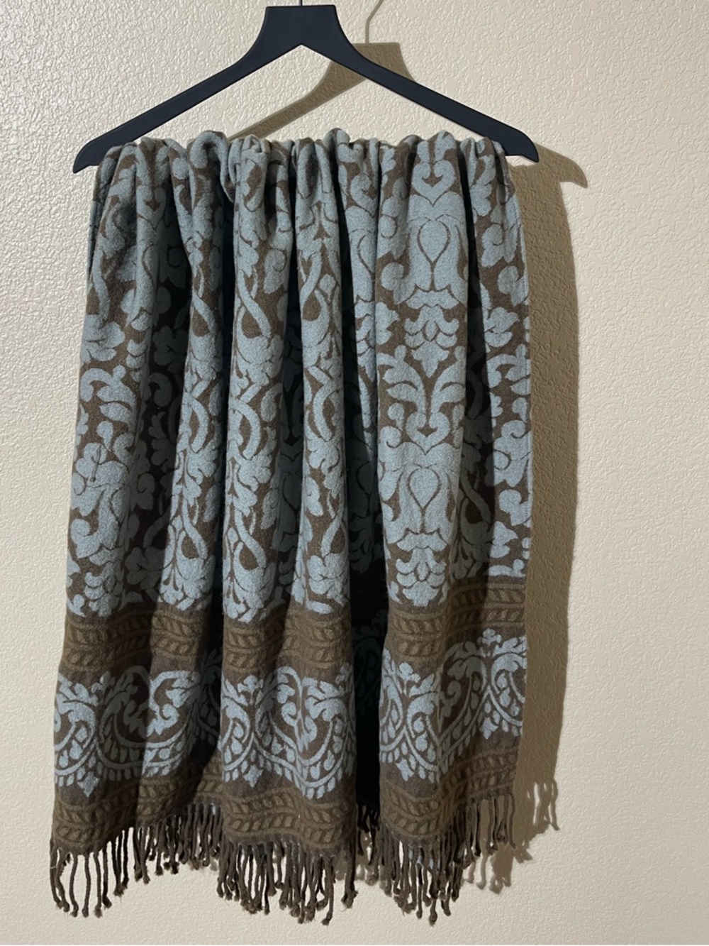 Restoration Hardware Blue & Brown Damask Wool Throw